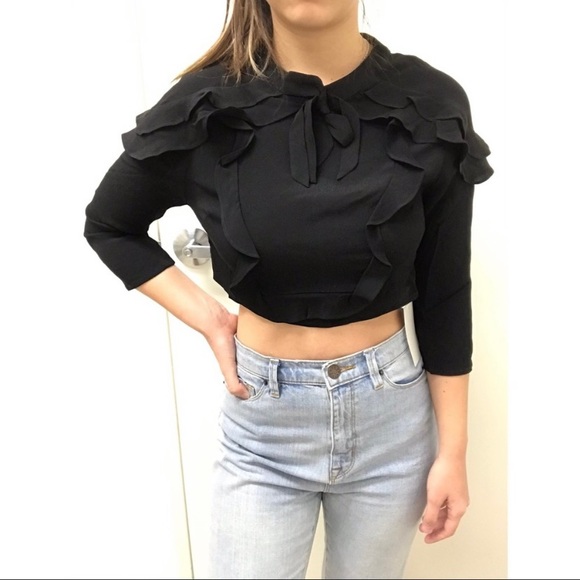 NWT For Love & Lemons Revolve 🔥 Poppy Ruffle Cropped Top Black Sz M - Picture 11 of 12